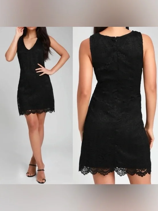 Lulus Women’s Black V-neck Floral Lace Pattern Sleeveless Dress Size Medium - Picture 1 of 8